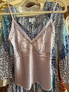 Gold Hawk Silk Puple Haze Tunic Cami W/ Beading&Sequins , Washable Silk NWT $200